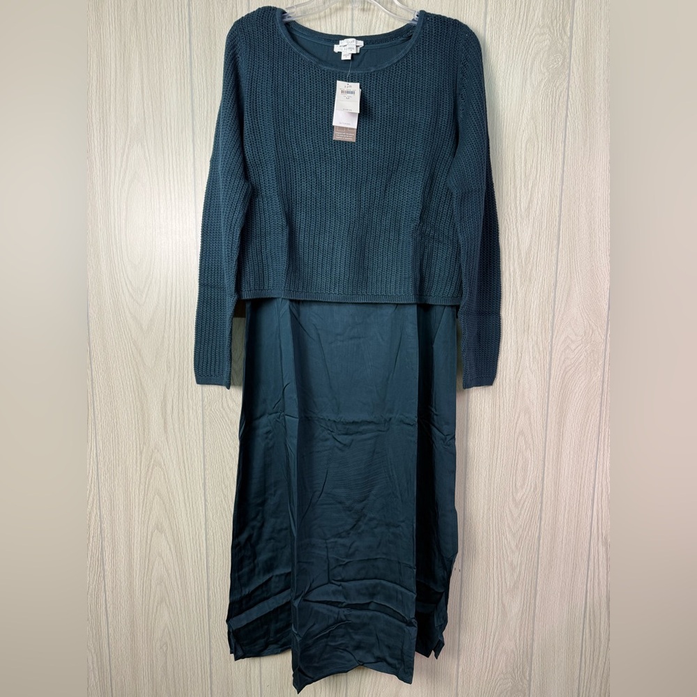 J.Jill Dark Teal Slip Dress With Mesh Top‎ - Picture 2 of 9